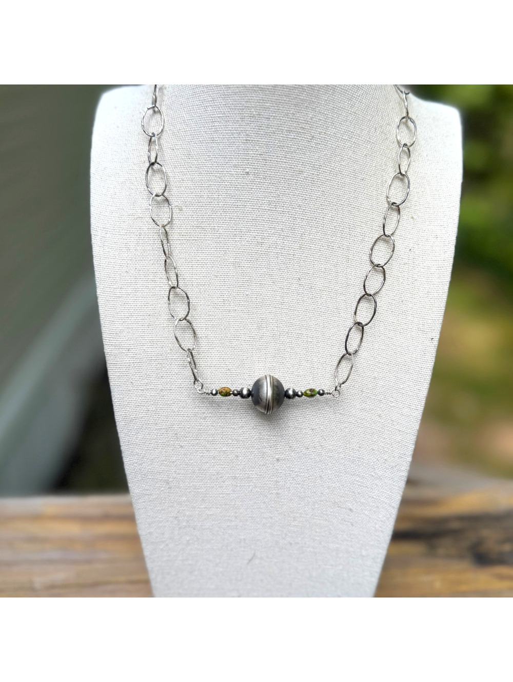 18" Handmade Sterling Hammered Chain w/ Sonoran Gold